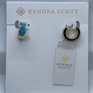 Kendra Scott Jack Huggie Hoop Earrings turquoise Crystal Gold tone